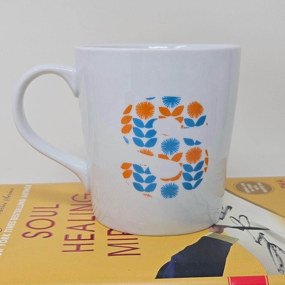 Crate & Barrel monogram S floral coffee tea cup